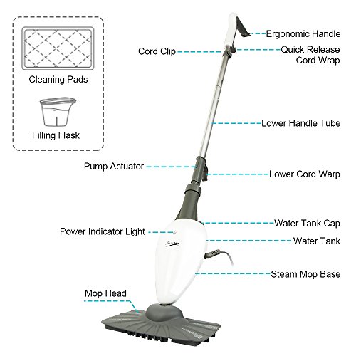 Steam Mops - Steam Floor Cleaner 4 Pound Compact Steam Mop for Tile Hardwood Floor Cleaning, 1 Washable Microfiber Mop Pad Included