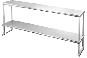 HALLY SINKS & TABLES H HALLY Double Overshelf of Stainless Steel 12'' x 72'' Weight Capacity 420lb, Commercial 2 Tier Shelf for Prep & Work Table in Restaurant, Home or Kitchen