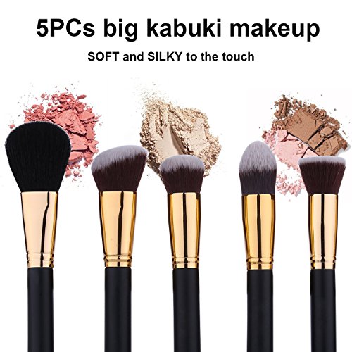 Makeup Brushes EMOCCI Professional Make Up Brush Premium Synthetic Brithles for Face Powder Blush Foundation Blending Eyeshadow Concealer Cosmetic Brush Set Kits(16pcs Gold Black) - Thumbnail 4