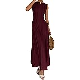 Floerns Women's Sleeveless Tank Dress Crew Neck A Line Evening Long Wedding Guest Dresses