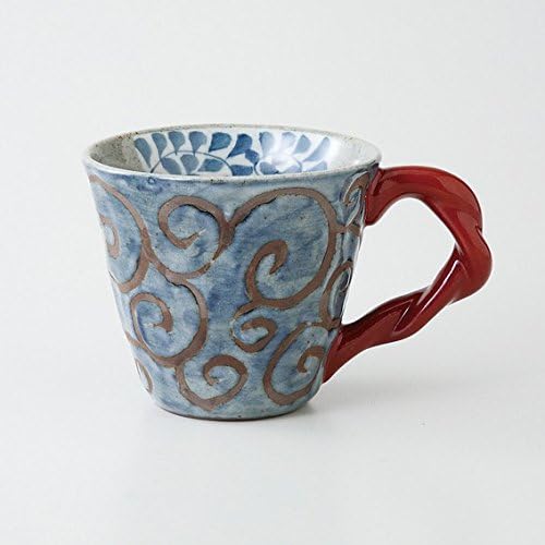 Japanese porcelain Hasami ware rust Arabesque Mug (Red Handle)