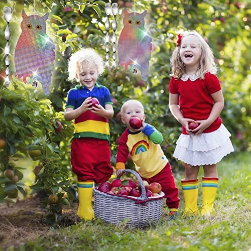 Dyvicl Fake Owl Hanging Reflective Owl for Woodpecker Deterrent 4 Pack