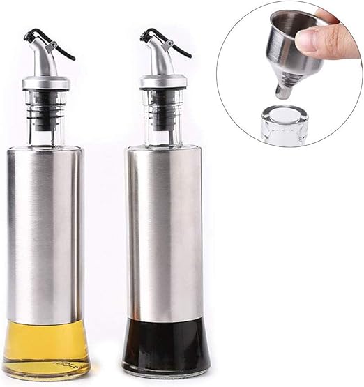 Oil Dispenser, Olive Oil and Vinegar Dispenser Bottle Set, Clear Glass