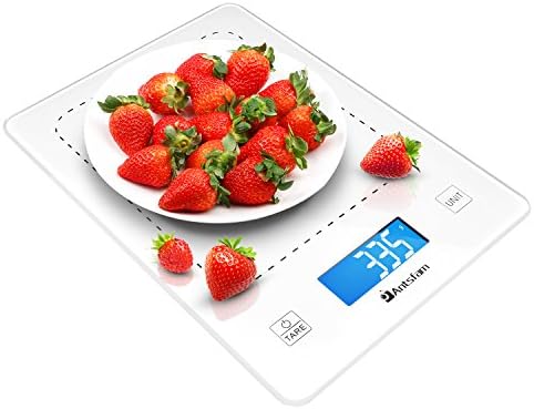 Digital Kitchen Grams Scale Touch Food Weight Scale for Diet Cooking Baking with Tempered Glass Backlit-22lb 10kg Batteries Included(Gloss White)