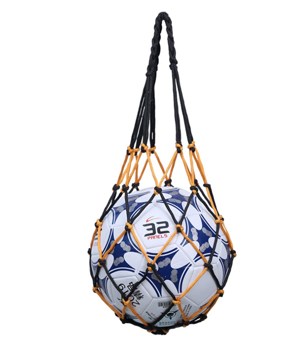 VOANZO 5 Pcs Hand-Woven Mesh bag Portable Football Net Bag, Basketball Bag, Rugby Ball bag, Volleyball Net Bag, Suitable for Beach Volleyball Football Basketball (Black and Yellow Intersect)