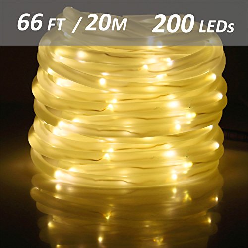 Ustellar 66ft 200 LED Rope Lights, IP65 Waterproof USB 5V String Lights, Outdoor Fairy Lighting for DIY Wedding, Party, Garden, Yard, Corridor, Christmas Decorations, Warm White