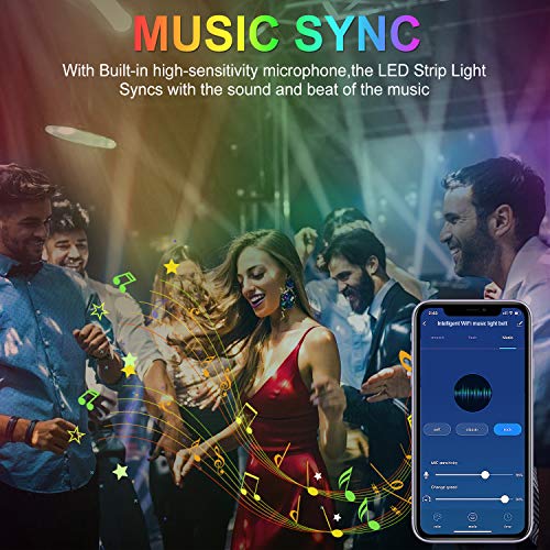 AveyLum WiFi Smart LED Strip Light Kit 16.4ft Flexible Rope Lights 5050 SMD RGB Waterproof IP65 App Tape Lights Sync to Music, Compatible with Alexa, Google Assistant, Android iOS