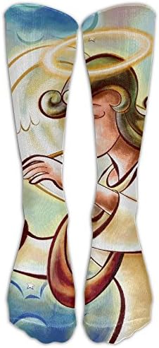 Gospel Of Christ Angle Women Stripe Tube Printing Dresses Extra Long Compression Stockings Over Knee High Socks For Women Wide Calf Thigh Boot Socks Cosplay Socks Winter Warm Crochet