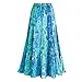 Women's Peasant Skirt - Cyan Blue Panel Long Cotton Skirt