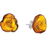 Ian and Valeri Co. Amber Sterling Silver Carved Rose Stud Earrings