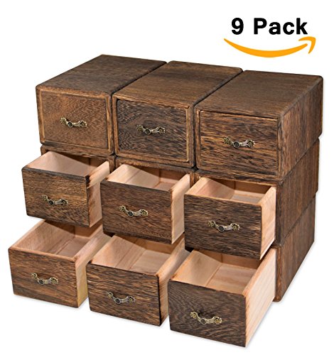 9 Sets Wooden Box Organizer Storage Container Drawer Bin Case Dresser Makeup Treasure Herb Rustic Indian Wood for Essential Oils Pill Nail Polish Cosmetic Tea Bag Chinese Medicine Cabinet Keepsake Box