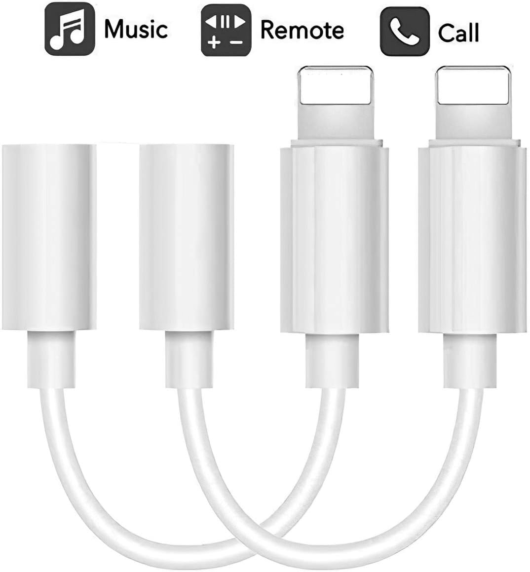 Headphone Adapter for iPhone 3.5mm Headphone Jack Adapter Headset Accessories Cable Audio Splitter Dispenser Compatible with iPhone7/7Plus /8/8 Plus/X/XR/XS/XS Max(White)