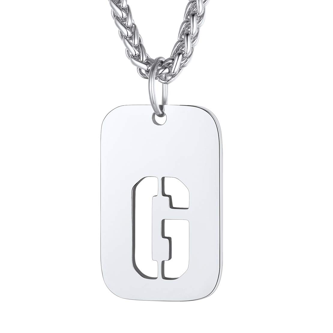 FindChic Mens Dog Tag Initial Necklaces for Women Stainless Steel Letter Pendant Necklace Silver — image 1