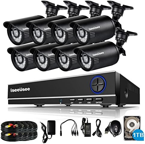 ISEEUSEE 8 Channel Complete Video Surveillance System W/ 8pcs Night Vision Indoor/Outdoor 720P HD CCTV Security Cameras, 1TB Hard Drive Included