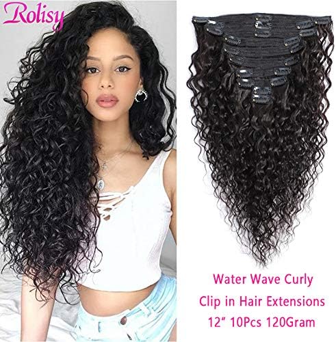 Curly Clip in Hair Extensions 12 Inch Curly hair clip ins Real Soft Thick 8A Brazilian Human Hair for Women Natural Black Color,10 Pcs,120 Gram