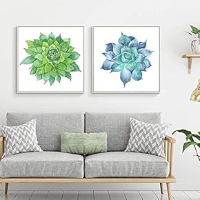 Floating Framed Canvas Wall Art for Living Room, Bedroom Green Plant Cactus Canvas Prints for Home Decoration Ready to Hang - 16"x16"x2 Panels