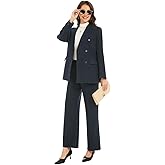 Lamgool Women Suit 2 Pieces Double Breasted Wool-Look Pants Set for Work