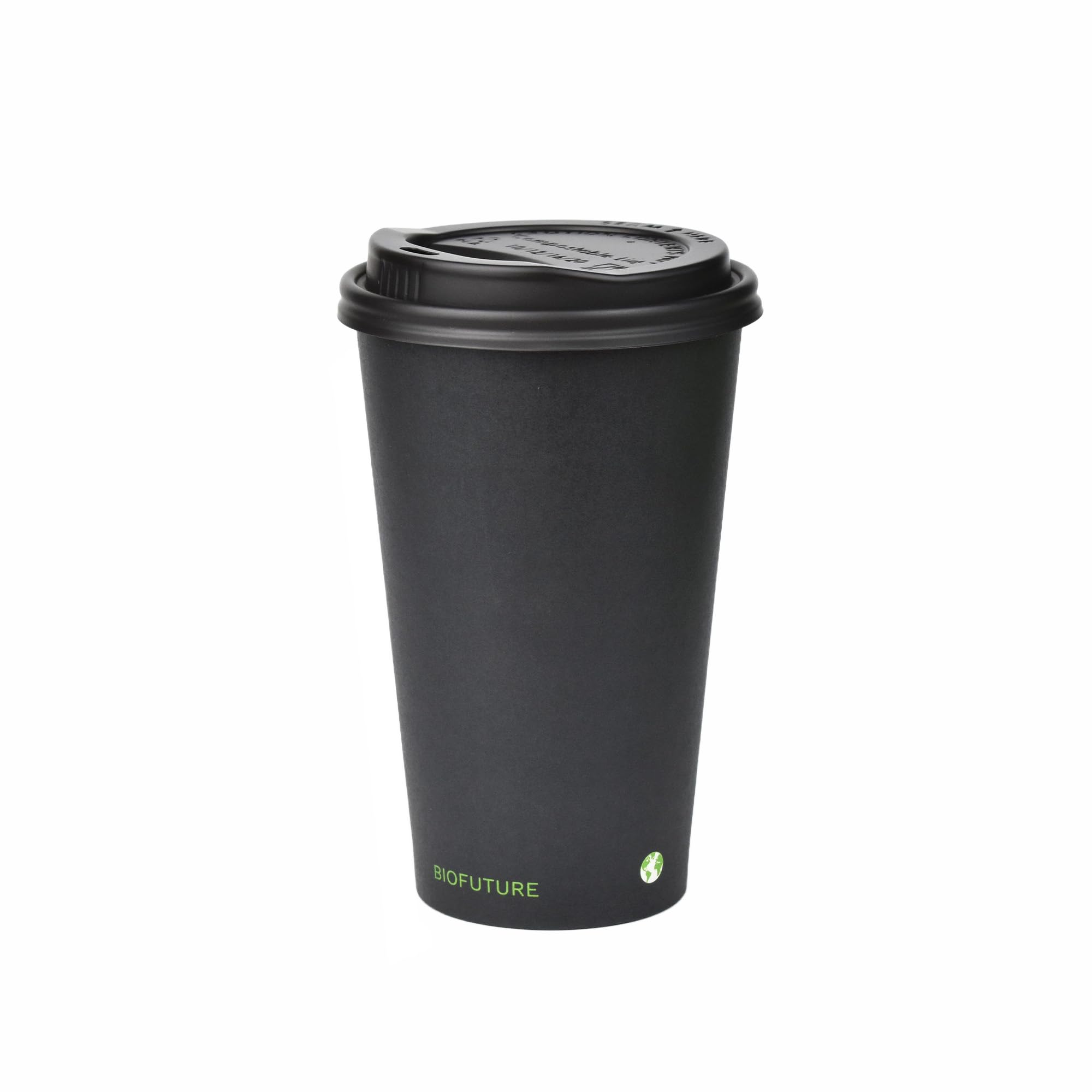 BIOFUTURE Biodegradable Coffee Cups – Black, 50 Count Disposable, 16 Ounce Paper Cups with Lids – Eco-Friendly and 100% Compostable – Ideal for Tea, Coffee, and Hot Drinks (50 Pcs, Black, 16oz)