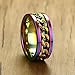 ALEXTINA Men's Women's 8MM Rainbow Stainless Steel Chain Spinner Ring Wedding Band Size 10