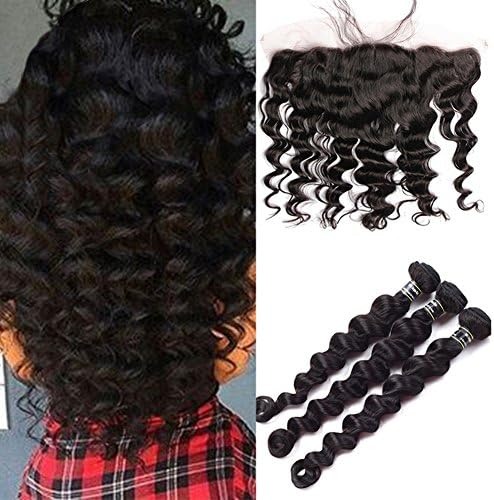 Star Show Hair Malaysain Virgin Hair with Frontal and Bundles Malaysain Loose Wave Human Hair with Closure Loose Wave Bundles with Pre Plucked Lace Frontal 18 20 22 Hair with 18 Inch Closure Free Part