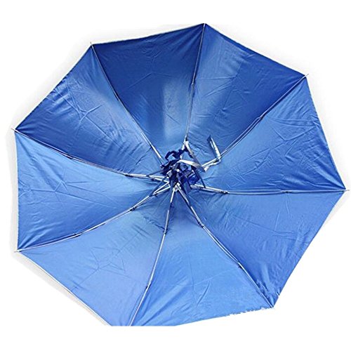 Hand Free Hat Elastic Fishing Gardening Folding Umbrella Hat Headwear-KINGSOO (Blue)