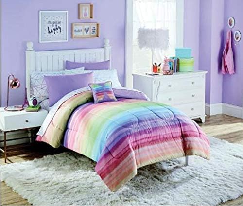 Amazon Com Rainbow Ombre Stripes Girls Colorful Full Comforter