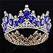 Vintage Rhinestones Crystal Crown for Women Wedding Bridal Tiara Flower Crown Hair Accessories (gold-blue)