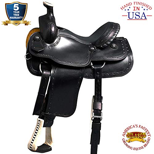 HILASON 15″ Big King Western Leather Ranch Roping Cowboy Saddle Black