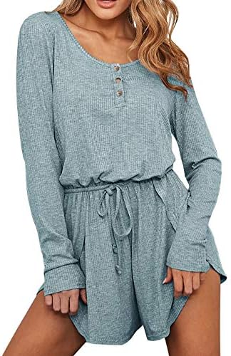 Orangeskycn Women Jumpsuits and Rompers Clubwear, Fashion Long Sleeve O-Neck Bandage Button Shorts
