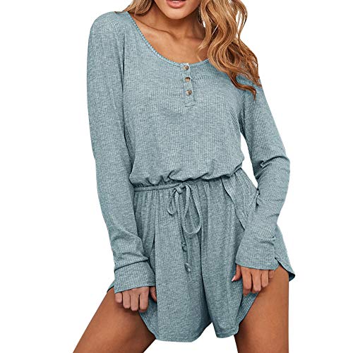 Orangeskycn Women Jumpsuits and Rompers Clubwear, Fashion Long Sleeve O-Neck Bandage Button Shorts