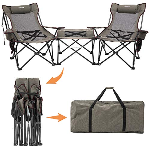 Xgear 2 in 1 Camping Chair with Footrest Recliner Folding Chaise Lounge