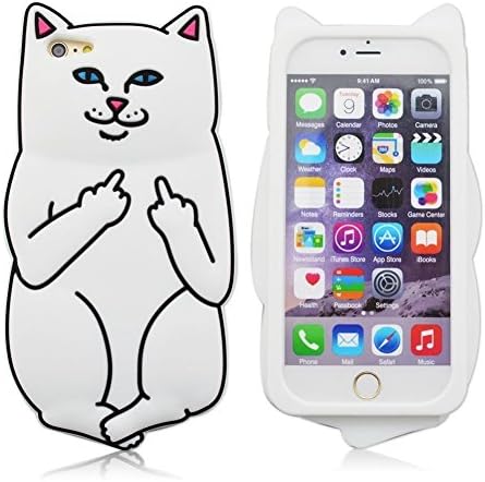 iPhone 8 Case,iPhone 7 Case, Middle Finger Cat with Cute Fun Cool Soft Silicone Special 3D Cartoon YONSON Design For Girls Women Men (WHITE)