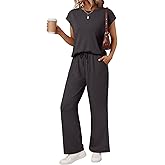 AUTOMET Women's 2 Piece Lounge Set Casual Cap Sleeve Top Wide Leg Pants Summer Vacation Outfits