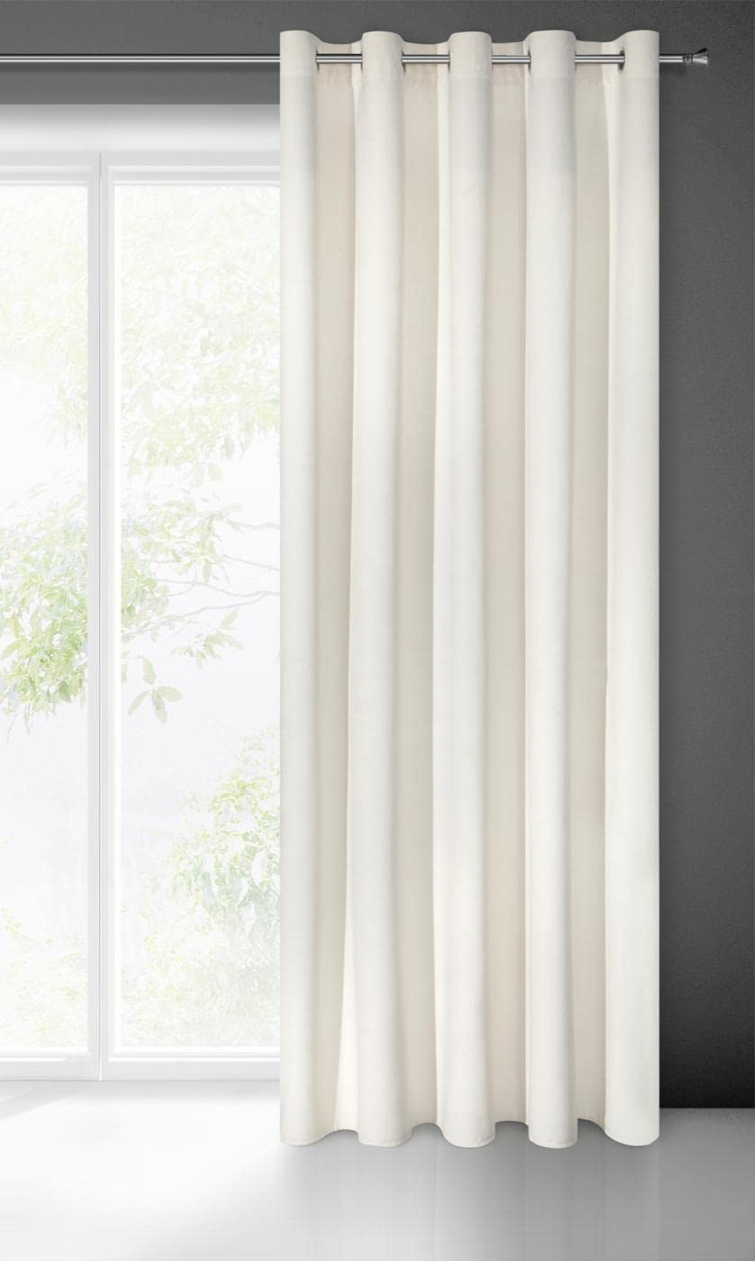 Eurofirany VILLA Soft Plain Opaque Velvet Curtain with Eyelets - 1 Unit, Fluffy Panel Drape Classic Glamour Elegant Living Room, Bedroom, 290 g/m2, W55 x L98, Cream