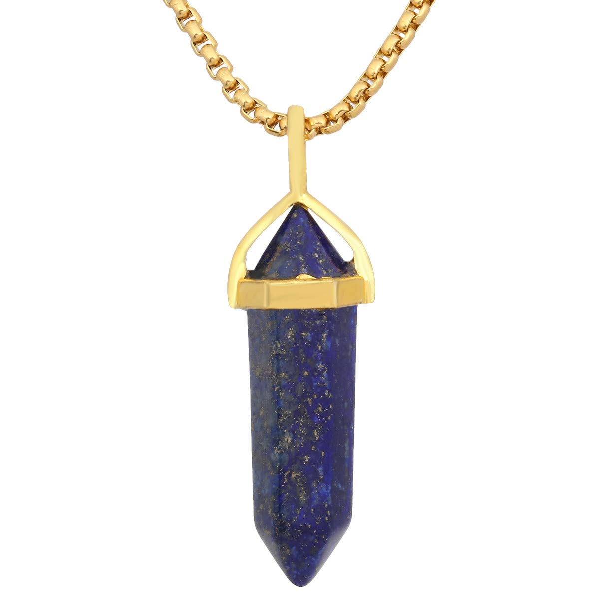 KYEYGWO Pack of 2 Crystal Points Stone Pendants Necklace for Women and Men, Lapis Lazuli Stone Pendants with Chain 19"