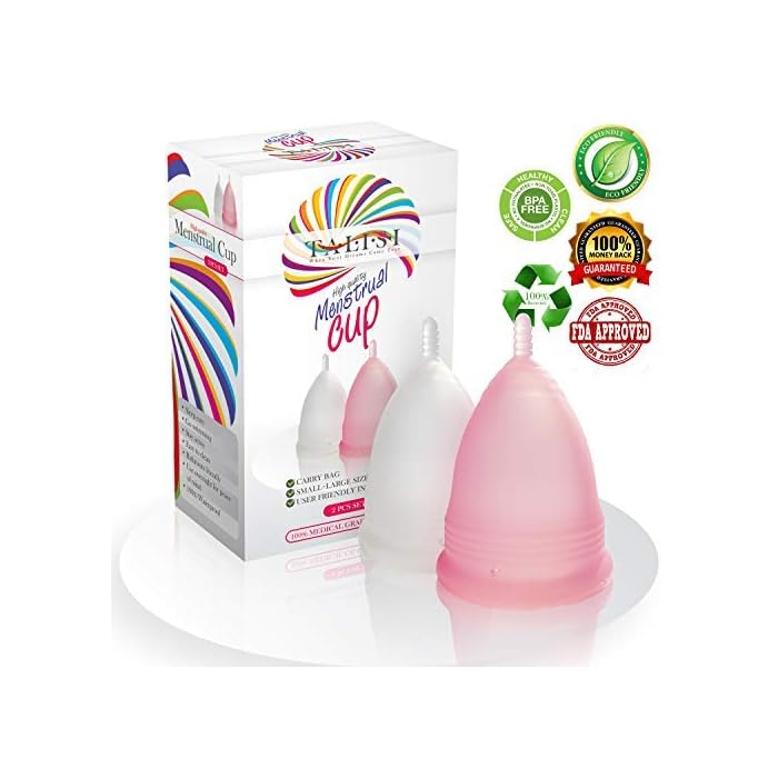 Talisi Menstrual Cups Set of 2 Period Cup Reusable Small Large Sizes Silicone Soft Cups Regular and Heavy Flow Feminine…