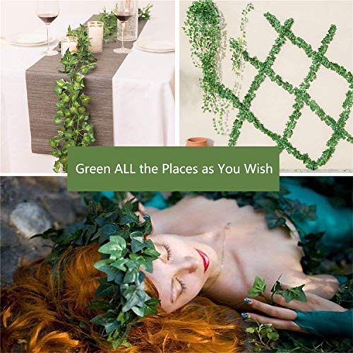 84 FT Artificial Ivy 12 Pack Ivy Vine Garland Ivy Leaves Greenery Garlands Hanging with 100 LED String Light Fake Leaf Plants Faux Green Flowers Decor for Home Kitchen Garden Office Wedding Wall