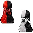 Two Tone Men Silky Durag Hip-hop Rapper Doo Rag,45 inch Long Tail,360 Waves Du rag Headwraps(2/3 Packed)