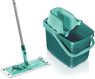 Leifheit Set Combi M micro duo mit rückenschonendem Wischer, Wischtuchpresse für effektives Auswringen, 12L Putzeimer, reinigungsstarker Wischmopp für Fliesen und Laminat mit Click-System
