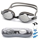 SIXBOX Swim Goggles leak free anti UV lens adjustable shoulder strap Triathlon Swimming Goggles Anti fog nose clip, Ear adult male, Female, Kids,Youth(Gray)