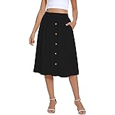 Yincro Women's Flowy Midi Skirt Summer Pleated High Waisted Casual Button Front Skirts with Pockets