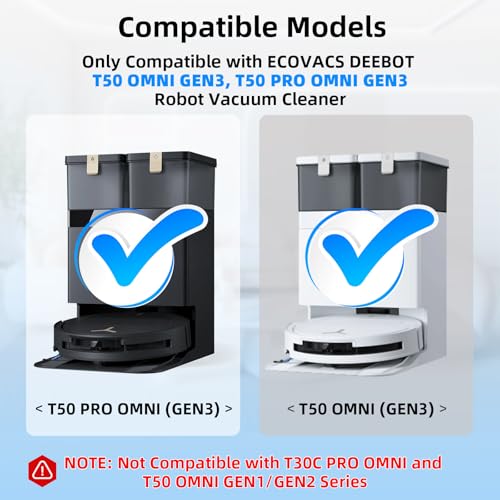 Replacement Accessories for ECOVACS Deebot T50 PRO OMNI Gen3, T50 OMNI Gen3 | T30e Omni Robot Vacuum Cleaner, 1 Main Brush, 4 Filters, 4 Side Brushes, 6 Mop Cloths, 4 Bags