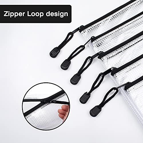 SUNEE Plastic Mesh Zipper Pouch 9x13 in (Black, 6 Packs),Extra Large