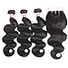 VRBest Virgin Brazilian Straight Human Hair Extensions 3 Bundles Unprocessed Brazilian Virgin Hair Weave Bundles Natural Black Color (12 14 16 +10 closure)