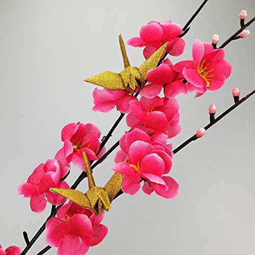 Hangnuo 100 PCS Origami Paper Cranes Glitter Gold, Folded DIY Japanese Crane Mobile String Garland for Wedding Party Backdrop Home Decoration