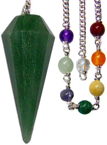 Green Aventurine 12-facet Chakra Pendulum, Satin Bag and Instruction Leaflet for Divination