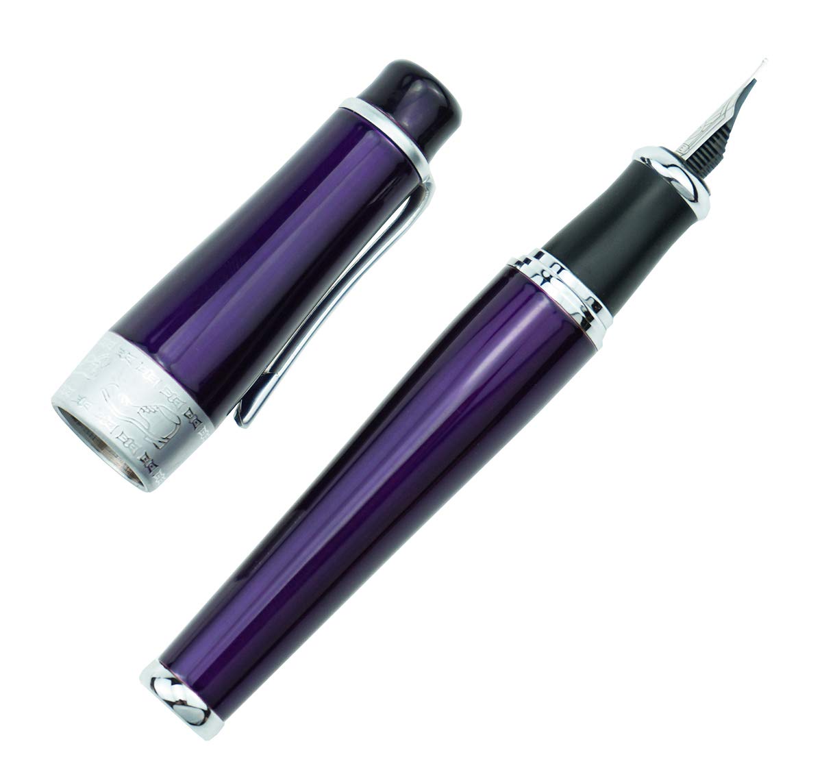 Duke Luxury Purple Fountain Pen Fine Point, Charlie Chaplin Series, Unique Design Collection Heavy Pen with Pouch