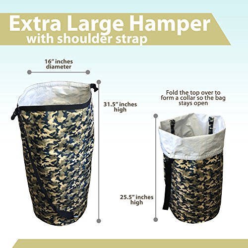 Lightning Deal Today! Extra Large & Tough Laundry Hamper - Waterproof Heavy Duty Nylon Washing Basket for Student Dorms, Sports, Camping & Fishing Trips. Makes Carrying All Your Dirty Gear A Cinch!