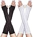Oryer 2 Pairs Womens Winter Knit Long Fingerless Gloves - Thumbhole Arm Warmers