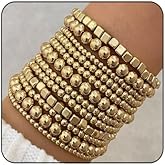 Bestleey Gold Beaded Stackable Bracelet Set for Women Multilayer Beaded Stretch Bracelet Adjustable Round Beads Bracelets Golded Statement Jewelry Gift for Women